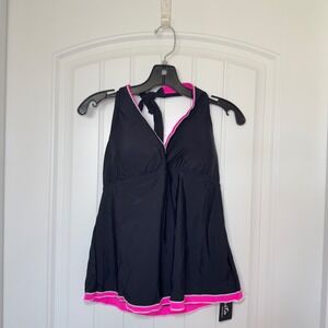 Rekita XXL Wear IT Feel It Black Pink Halter One Piece Tankini Top NWT